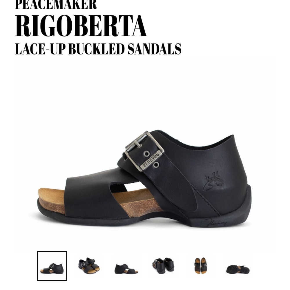 John Fluevog Peacemaker Rigoberta Lace-Up Buckled Sandals - Black - Size 8 - Picture 5 of 12